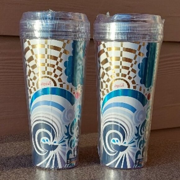 Pair of Royal Carribean Coca-Cola Insulated Drink Tumblers w/Lids New in Package - Picture 2 of 9